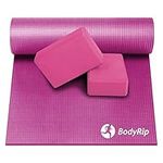 BodyRip Pink Yoga Mat with Block | 6mm PVC (No-Strap), Non-Slip, Non-Absorbent | Eco-Friendly Moisture Proof Pair Brick Set | Fitness, Home Gym, Exercise, Fat Loss, Pilates, Workout, Gymnastics