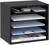SUPEASY Wood Desk Organizer, 5 Tier Paper File Organizer for Desk, Wooden Desktop Organizer, Paper Letter Literature Mail Sorter, for Office School & Home Organization, Black