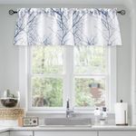 FMFUNCTEX Kitchen Window Curtain Valance, Blue Branch Pattern Valance for Living Room, Farmhouse Semi Sheer Privacy Small Short Curtain 50 x 18 Inch Long for Bathroom, Rod Pocket 1 Panel Blue White