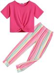 Arshiner Teen Girls Pant Outfits Solid Short Sleeve Twist Front Tops and Pant with Pockets Trendy Kids Tracksuits Sets 12-14 Years