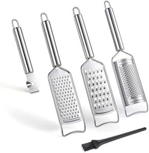 Tongjude Stainless Steel Cheese Grater Set, Set of 5 Kitchen Grater & Peeler & Slicer, Lemon Zester with Cleaning Brush for Vegetable, Fruit, Chocolate