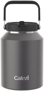 Cafezi 64 oz Insulated Water Bottle, Stainless Steel Water Bottles with Flip Straw and Top Handle, Leak Proof, No Sweat, Iced for 34 Hours, Vacuum Insulated Water Jug for Home, Office, Hiking, Car