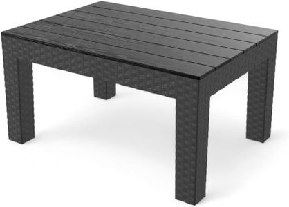 URBN GARDEN Black Rattan Coffee Table Stylish Outdoor Bistro Patio Furniture with Wood-Look Top, Perfect for Garden, Balcony, or End Patio Setting
