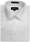 OmegaTux Mens Short Sleeve Solid Color Dress Shirts, White, Medium