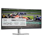 Dell S3422DW 34 Inch WQHD (3440x1440) 21:9 1800R Curved Monitor, 100Hz, VA, 4ms, AMD Radeon FreeSync, Built-in Speakers, DisplayPort, 2x HDMI, 3x USB, 3 Year Warranty, Silver