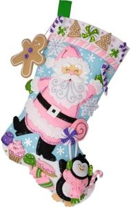 Bucilla, Lollipop Santa, Felt Applique 18" Stocking Making Kit, Perfect for Holiday DIY Arts and Crafts, 89705E