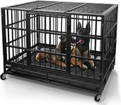 WOKEEN 48 Inch Heavy Duty Indestructible Dog Crate Cage Kennel with Wheels, High Anxiety Dog Crate, Sturdy Locks, Double Door and Removable Tray Design, Extra Large XL Dog Crate.