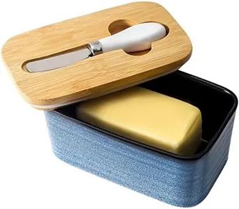Hasense Airtight Butter Dish with Lid for Countertop and Refrigerator, Large Ceramic Covered Butter Holder Keeper Container with Knife and Silicone Sealing for Home Kitchen Farmhouse Decor, Navy