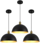 PINDODO Dome Pendant Lights 11.8" Black Pendant Lighting for Kitchen Island Gold Interior Paint Vintage Hanging Lamp for Dining Room Entryway Bar Restaurant 3 Pack