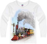 Shirts That Go Little Boys' Long Sleeve Old West Steam Train T-Shirt 10 White