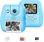 WEOLULI Instant Print Camera, Instant Print Photo Digital Camera for Boys Toddler, Christmas Birthday Gifts for Age 3-8 Girls Boys,Kids Toy with 3 Rolls Print Paper, 6 Color Pens, 32GB Card(Blue)