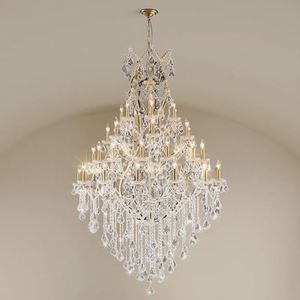 Plsintly 44-Lights Large Crystal Chandelier for High Ceilings, Brass Chandelier Modern Light Fixture Maria Theresa Chandeliers for Foyer Entryway Staircase Living Lobby, H75.2 x D49.2-Included Bulbs
