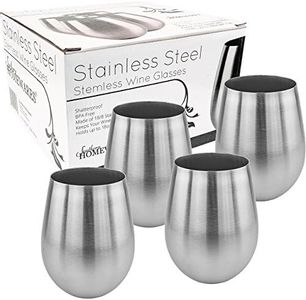 Southern Homewares Stainless Steel Stemless Wine Glass 18oz 18/8 Stainless Shatterproof Metal Unbreakable Vino Cup Set of 4