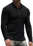 NITAGUT Men's Polo Shirts Long Sleeve Slim Fit Casual Workout Muscle Shirts Black, Large