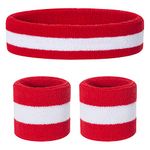 ONUPGO Kids Sweatbands Headband Wristband Set - Athletic Cotton Sweat Band for Sports (1 Headband + 2 Wristbands) (Red/White/Red)