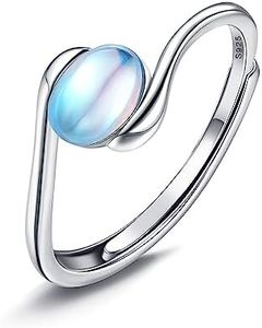 Sanfenly 925 Sterling Silver Moonstone Ring for Women Girls Elegant Oval Moonstone Ring Thumb Adjustable Rings for Women