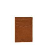 Fossil Men's Leather Minimalist Magnetic Card Case with Money Clip Front Pocket Wallet, Andrew Saddle, 2.8" L x 0.25" W x 4" H, Andrew Magnetic Card Case
