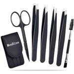 Eyebrow Tweezer Set, 7 Pcs Precision Tweezers with Curved Scissors for Women Men - Professional Stainless Steel Tweezers for Facial Hair, Splinter and Ingrown Hair Removal