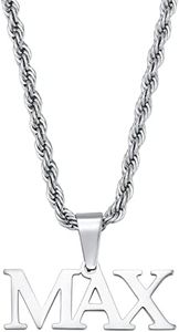 INBLUE Nombre Personalizado Collar Placa Colgante para Hombres Mujeres Personalizado Gran Letra Inicial Número Collares con Cadena de Bordillo/Cadena de Cuerda Joyería de Hip Hop(A1: Plata)
