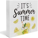 Summer Lemon Decor Lemonade Wooden Sign Summer Time Decorations Home Decor for Desk Table Shelf 5 x 5 Inches