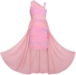 GRACE KARIN Girls Pink Sequin Dress Size 10 One Sleeve Sparkly Prom Birthday Party Dresses