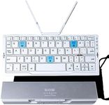 MOSHOU Foldable Bluetooth Keyboard with Hidden Mobile Phone Holder for Multi-Device Rechargeable Wireless QWERTY Keyboard with Storage Bag for Smartphone/iPad/Tablet/PC (Silver)