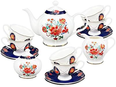 fanquare 21 Piece Old Victorian Porcelain Tea Set for 6, Royal British Floral Tea Cup Set for Women, Wedding Tea Party Set for Adults