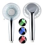 LED Shower Head RGB 3 Colors Changing Temperature Control, Large Handheld High Pressure Water Saving Shower Head with 2 Water Modes, Bathroom Spa Rainfall Shower Heads Chrome, Water Flow Adjustable