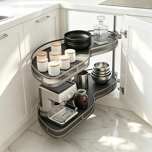 Blind Corner Cabinet Pull Out Organizer 12 14 16 18 Inch, 2 Tier Kitchen Cabinet Organizer, Heavy Duty Adjustable Lazy Susan Shelf with Soft Close, Left or Right Mount for Blind Corner Cabinets