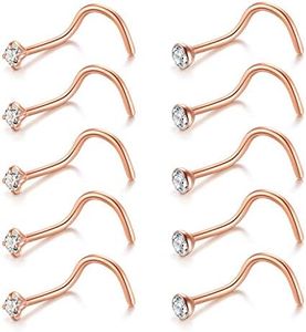 Briana Williams Nose Rings 10Pcs 20G Nose Screw Rings Studs Surgical Steel Nose Piercing Jewelry 2mm Clear CZ Nostril Piercing Jewelry