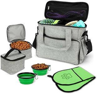 Belle Vous Mochila de Viaje para Perros y Gatos - Bolsa con Bolsillos para Accesorios de Mascotas y 2X Comedero Plegable - Bolso con Mochilas para Pienso y Paño para Perro o Gato