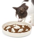 PETTOM Slow Feeder Cat Bowl Raised Rim Spill Proof Slow Eating Cat Bowl for Wet Food/Dry Food, Cat Bowl Slow Feeder Anti Vomiting, Cat Puzzle Feeder Anti-Gulping (Melamine, White)