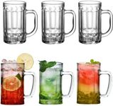 6 PCS Drinking Glasses 13 oz Glass Sets Lead-Free Crystal Thick Drinking Glasses Water Glasses Beer Glasses with handles Heavy Duty Juice Glasses for Cocktail, Juice, Soda, Beer, Whiskey, Beverage (6)