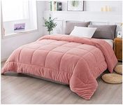 KASENTEX Luxury Plush Sherpa Comforter, Ultra Soft Cozy Reversible Fleece - Goose Down Alternative Fill, Machine Washable Bedding, Sunset Rose, King Size