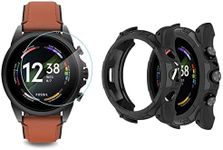 Compatible for Fossil Gen 6 44mm Screen Protector with Case, (2+1Pack) Tempered Glass Film Full Coverage+Silicone Protective Case Compatible for Fossil Gen6 44mm Smartwatch (Black case+2 x Glass film)