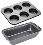 SCILLA Non Stick Outperform Bread Loaf| 6 Muffin & Cupcake Mould Baking Tray Tin Pan Combo Pack (Blackcolor)