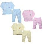 APOLO Baby Boys & Baby Girls Front Open Button Thermal Bodywarmer (6-12 Months) Set (Top & Bottom) Newborn Infant Nightwear Sleepwear (Multicolour) Box of 3 (Colour May Vary)