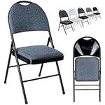 Nyxi Folding Chairs Premium Quality with Padded Fabric or PVC Seats, Metal Frame, Foldable Chair Home Office Dinning, Heavy Duty, Multi-Purpose Indoor & Outdoor (Blue Fabric, 1 X Chair)