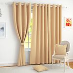 Story@Home Blackout Curtains for Door 7 Feet Long Set of 2, Thermal Insulated, Plain Design 100% Room Darkening Blackout Curtains | Noise Reducing Curtains for Living Room, (116 x 215 cm, Cream)