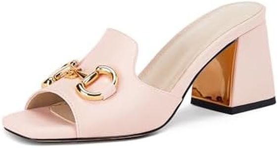 gihubafuil Women's Sandals, Chunky Heel Peep Toe Slides, Single Band Comfort Mules Slip-on with Metal Chain for Summer, Light Pink, Size 7.5