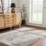 Hauteloom Georgiana Rustic Farmhouse Traditional Floral Medallion Carpet for Living Room, Bedroom, Dining Room - Boho Vintage Oriental Damask Area Rug - Beige, Black, Charcoal - 18" Sample