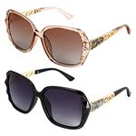 2pcs Women Sunglasses, Classic Trend Ladies UV400 Protection Oversized Polarised Sunglasses Sparkling Large Frame