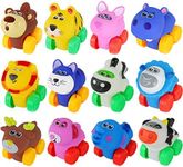 Big Mo's Toys Animal Cars - Soft Rubber Cartoon Animal Push Toy Vehicles for Babies and Toddlers - Pack of 12