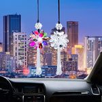 ShiningLove Bling Crystal Car Accessories for Women 2pcs Car Ornaments for Rear View Mirror Fashion Tassel Craft Lucky Interior Hanging Accessories for Car Home Party Gift (White+Colorful)