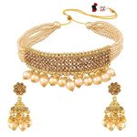 Peora 18K Gold Plated Wedding Polki Stone Pearl Choker Necklace Brass Alloy Earrings Ethnic Indian Traditional Jewellery Set for Women