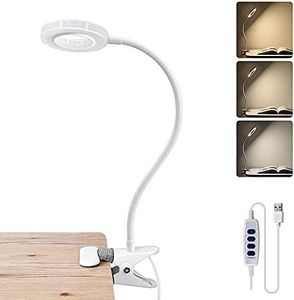 Bonlux Led Desk Lamp with Clamp White,USB Clip Reading Light with 10 Dimmable Brightness & 3 Light Modes, 360°Flexible Gooseneck Portable Clip Lamp for Live Stream/Table Office/Bedsides Reading