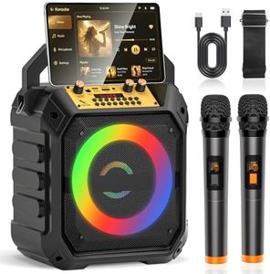 Karaoke Machine for Adults & Kids with 2 Wireless Microphones, Portable Bluetooth Karaoke Speaker with Echo Adjustment, LED Lights, TF/USB/AUX,FM,REC for Home Party, Family Fun
