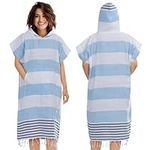 JEMIDI Hammam Poncho - Quick Dry Lightweight Adult Beach Robe Towel with Hood - Changing Hooded Adults Poncho - For Beach Swimming Surf Sauna - Blue Size S/M