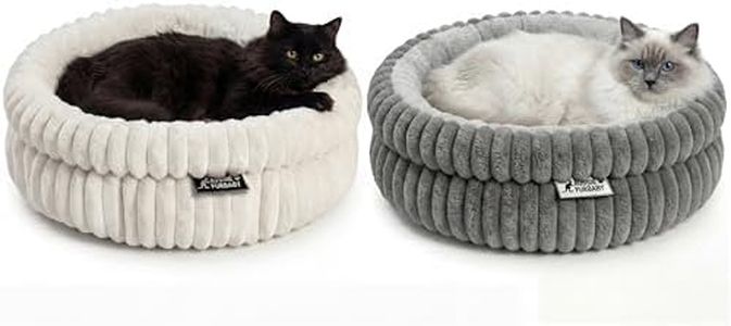 Aussie Furbaby Ultra-Plush Round Cat Bed for Indoor Cats 50 cm – Soft Faux-Fur Donut Cushion with Raised Rim & Anti-Slip Base – Indoor Pet Bed for Cats, Kittens, Puppies, Small Dog Bed (White, 50cm)