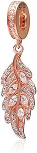 Rose Gold Dangling Feather Charm Authentic 925 Sterling Silver Charm Pendant for Charms Bracelet